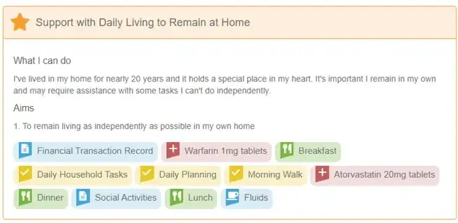 Care plan example: level of independence