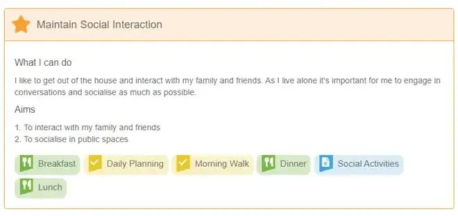 Care plan example: maintain social interaction