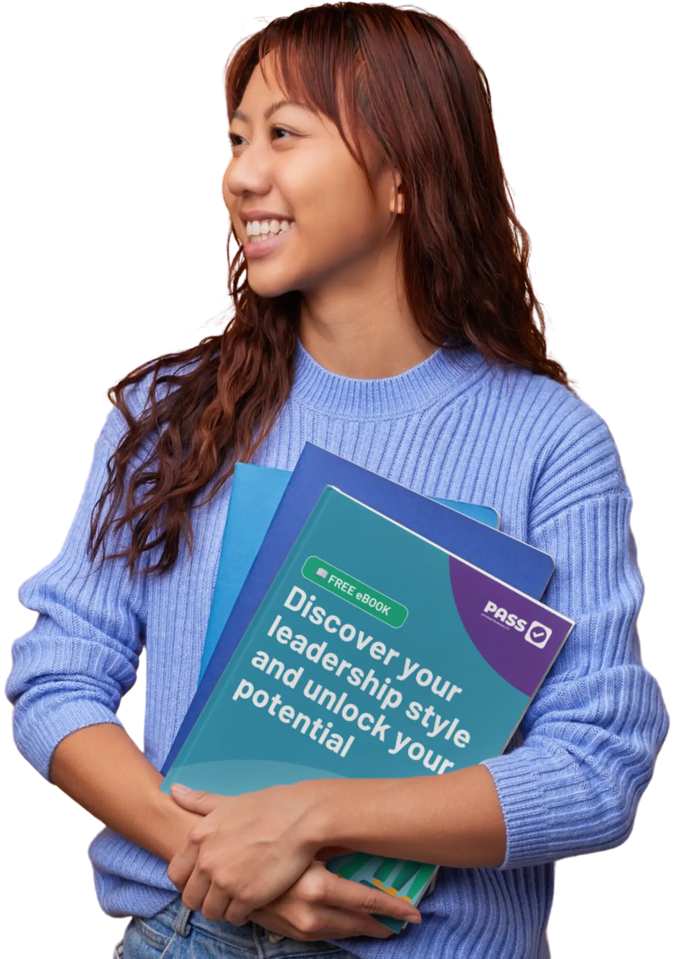 Young woman holding Leadership style guide