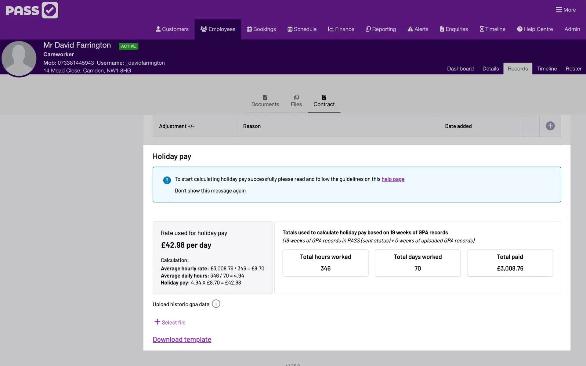 Automate holiday pay in PASS screen 1